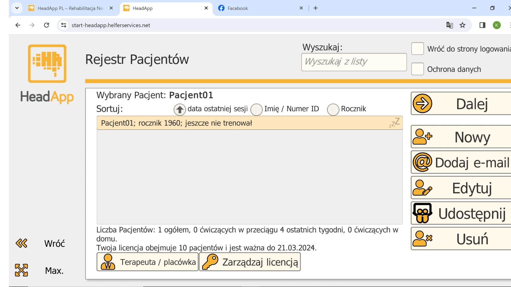 Rejestr Pacjentów w HeadApp Pro