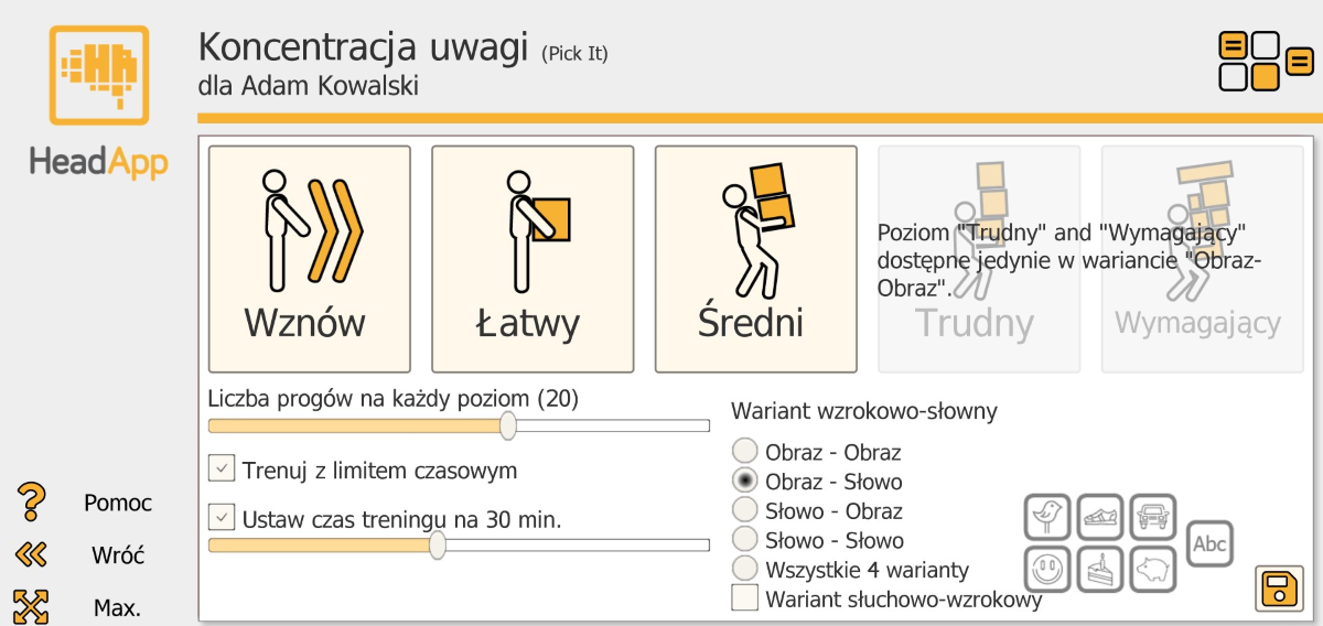 Ustawienia modułu Koncentracja uwagi