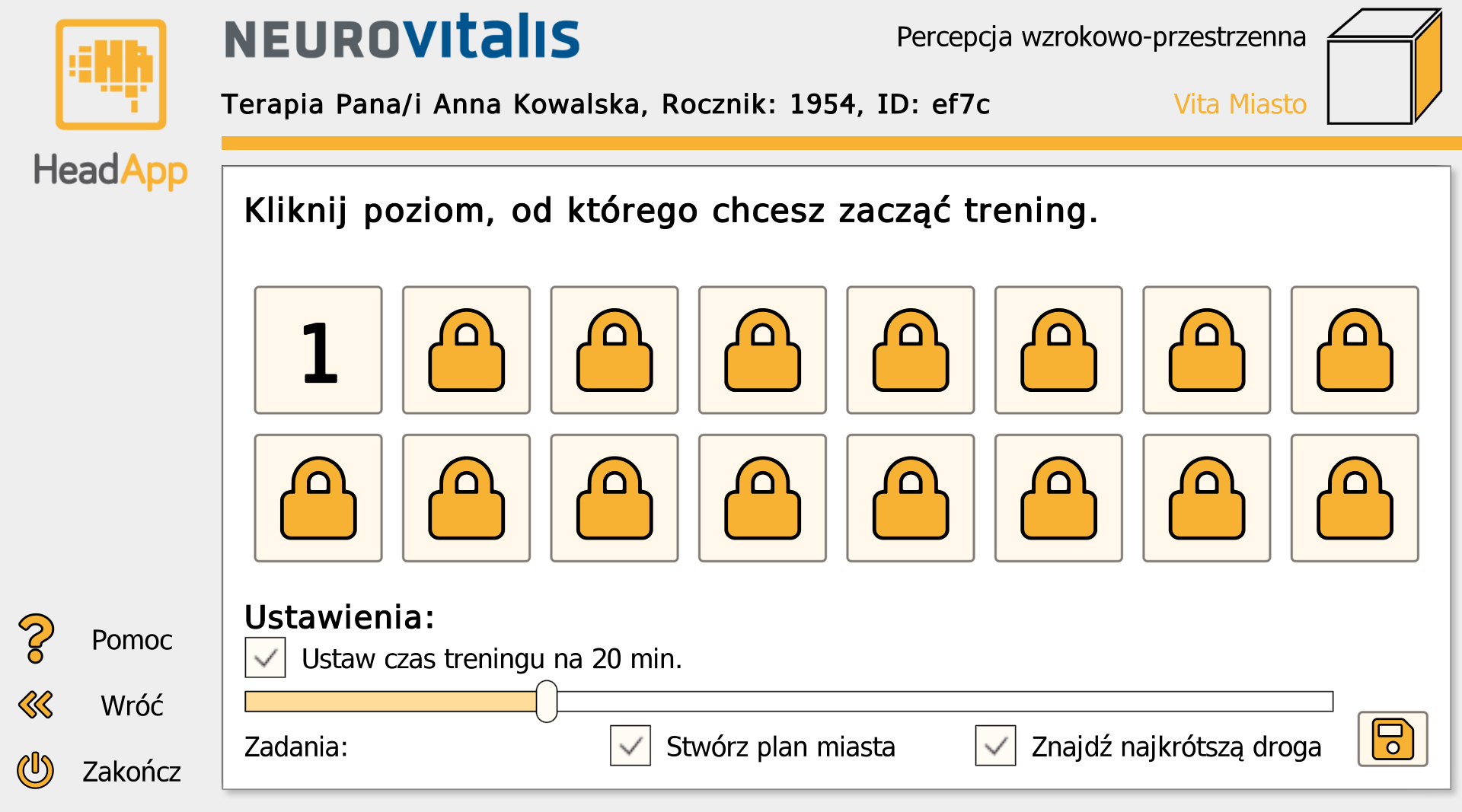 Percepcja wzrokowo-przestrzenna — ustawienia