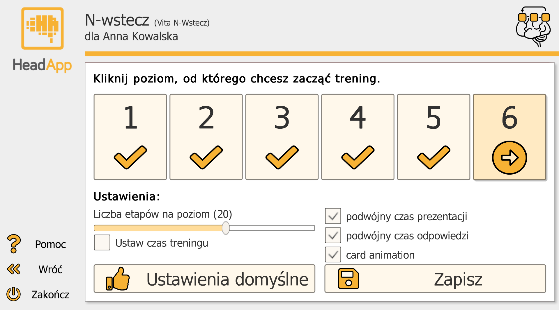 N-wstecz — ustawienia