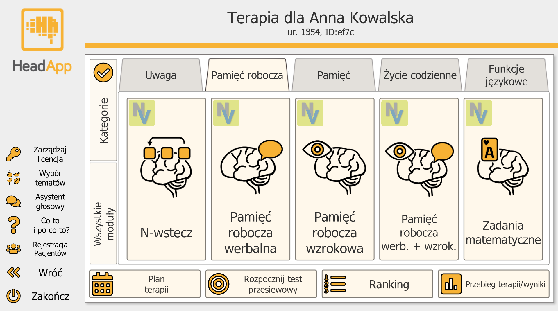 N-wstecz — wybór modułu