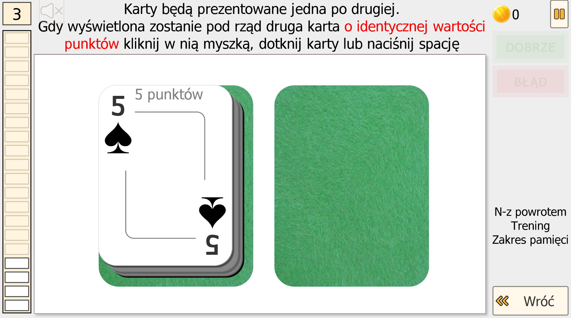 N-wstecz — trening z kartami