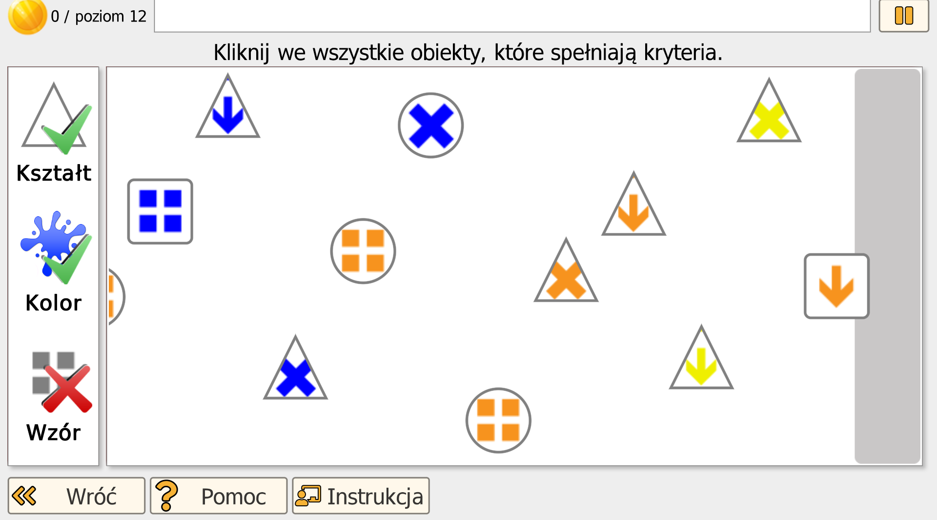 Przerzutność uwagi — ekran treningu