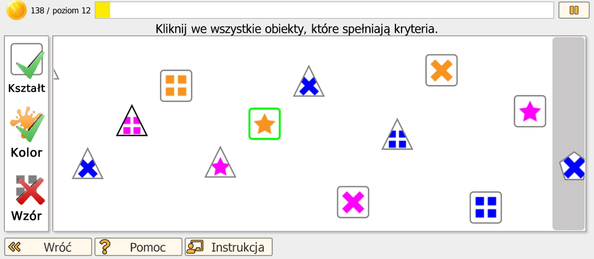 Przerzutność uwagi — poziomy trudności