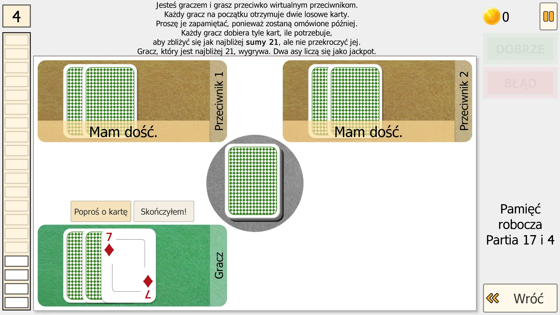 Zadania matematyczne — trening z kartami