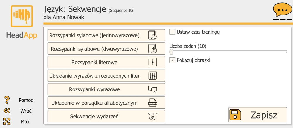 Porządkowanie — ustawienia
