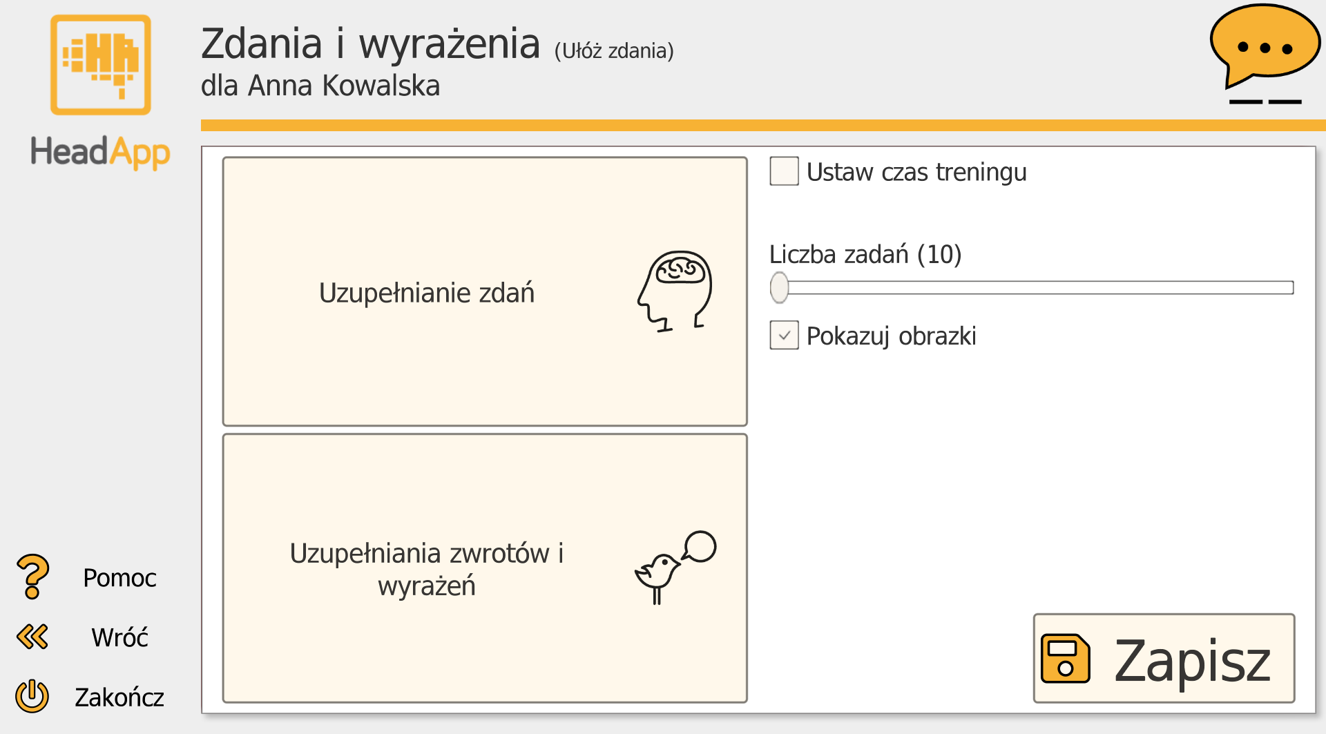 Zdania i wyrażenia — ustawienia